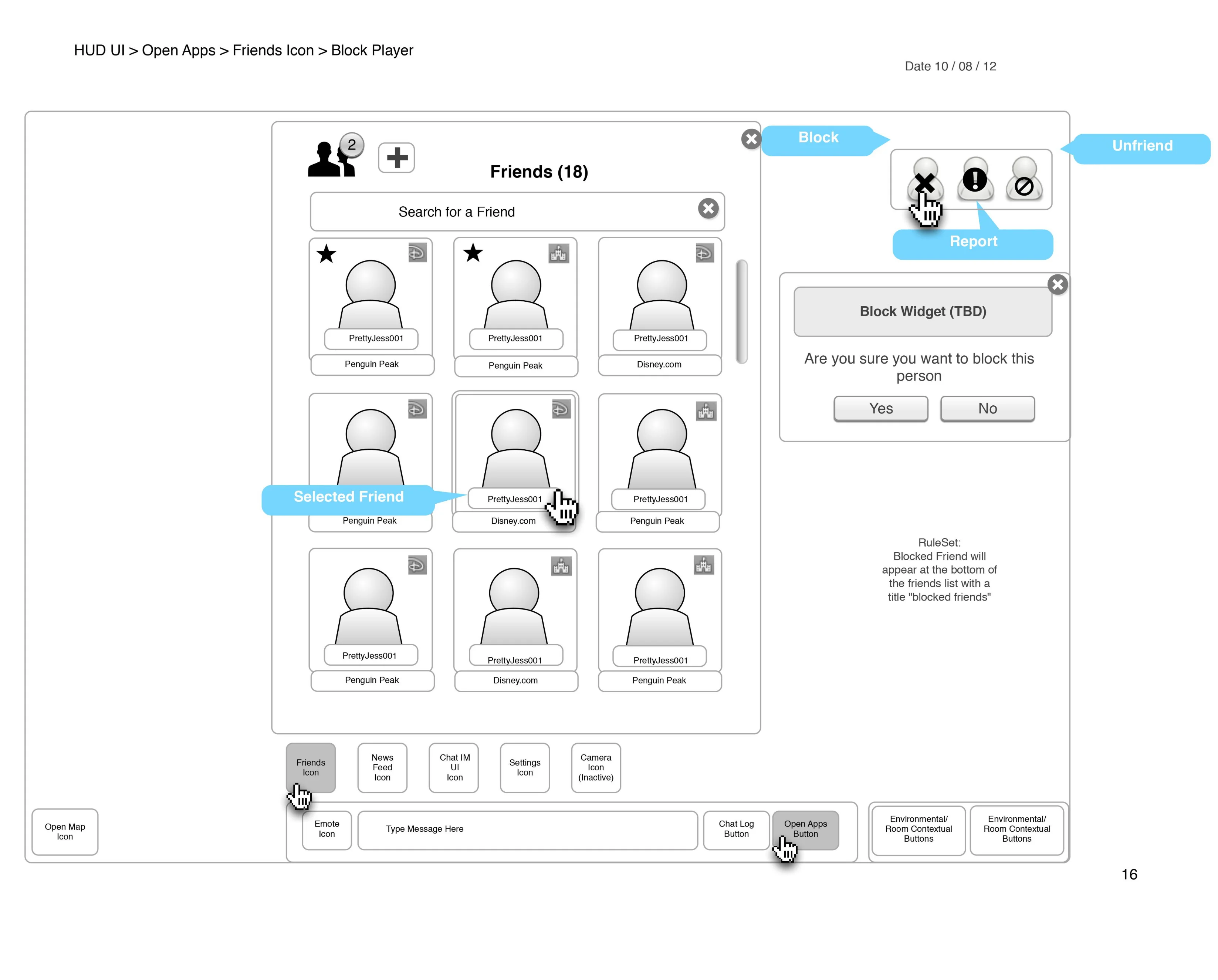 Blocking friends wireframe